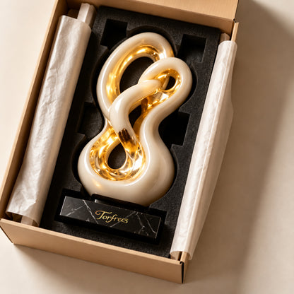 Torfrees Glowing White Gold Infinity Knot Resin Sculpture Decor