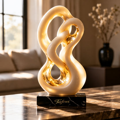 Torfrees Glowing White Gold Infinity Knot Resin Sculpture Decor