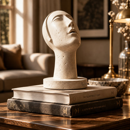 Torfrees Minimalist Travertine Female Bust Sculpture