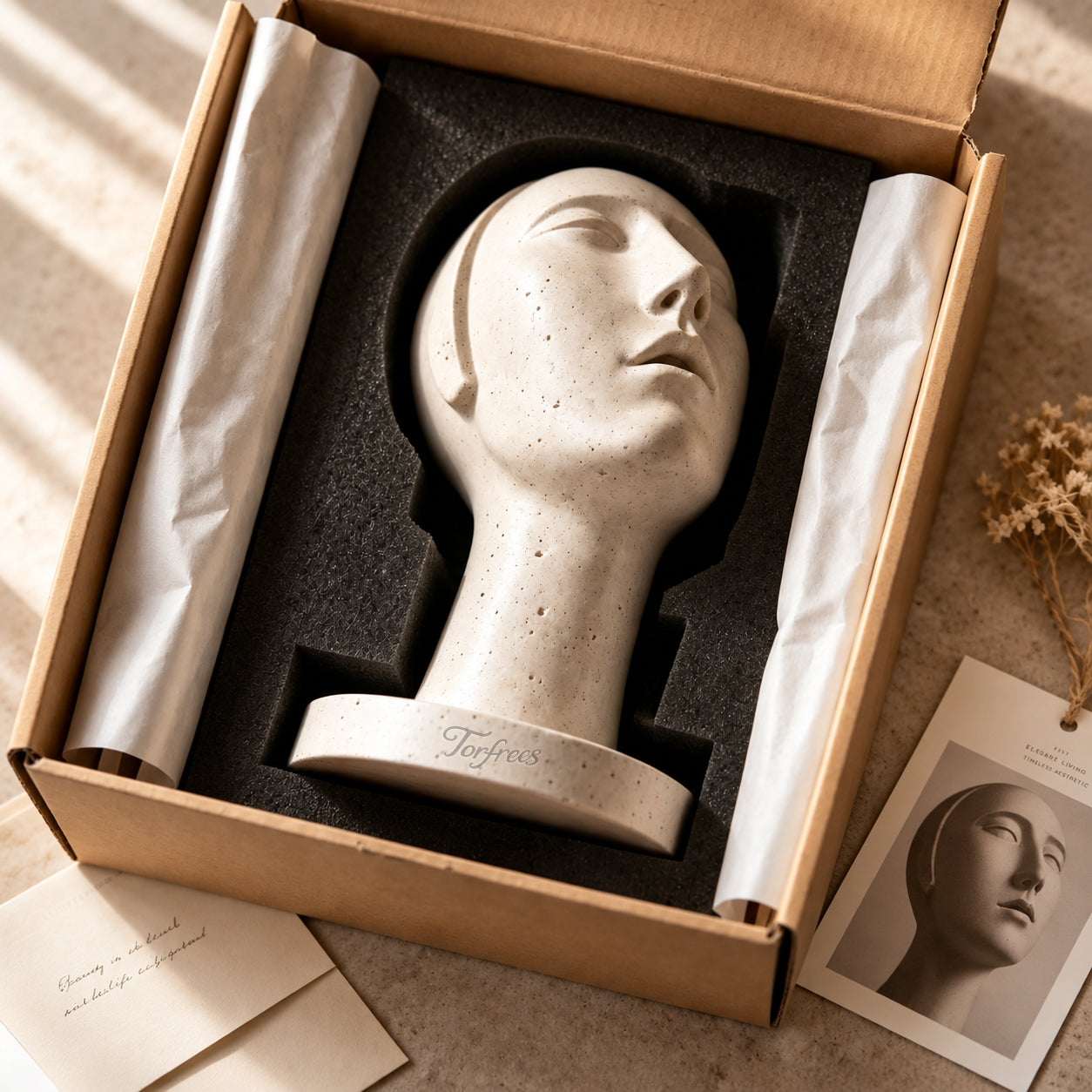 Torfrees Minimalist Travertine Female Bust Sculpture