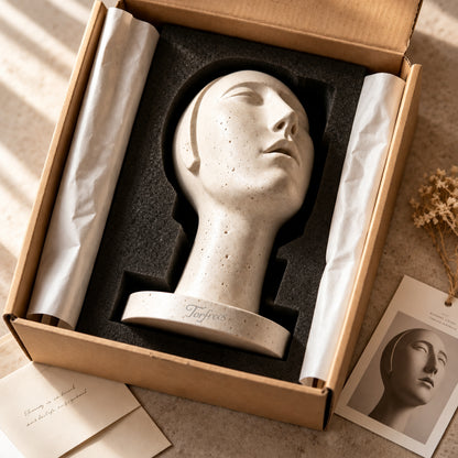 Torfrees Minimalist Travertine Female Bust Sculpture
