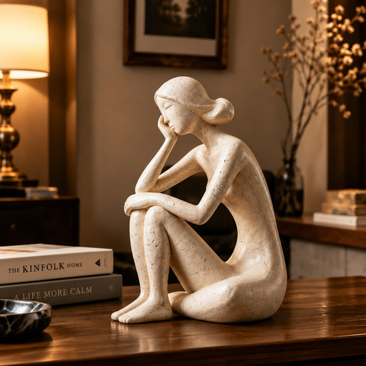 Torfrees Travertine Thinker Woman Abstract Sculpture