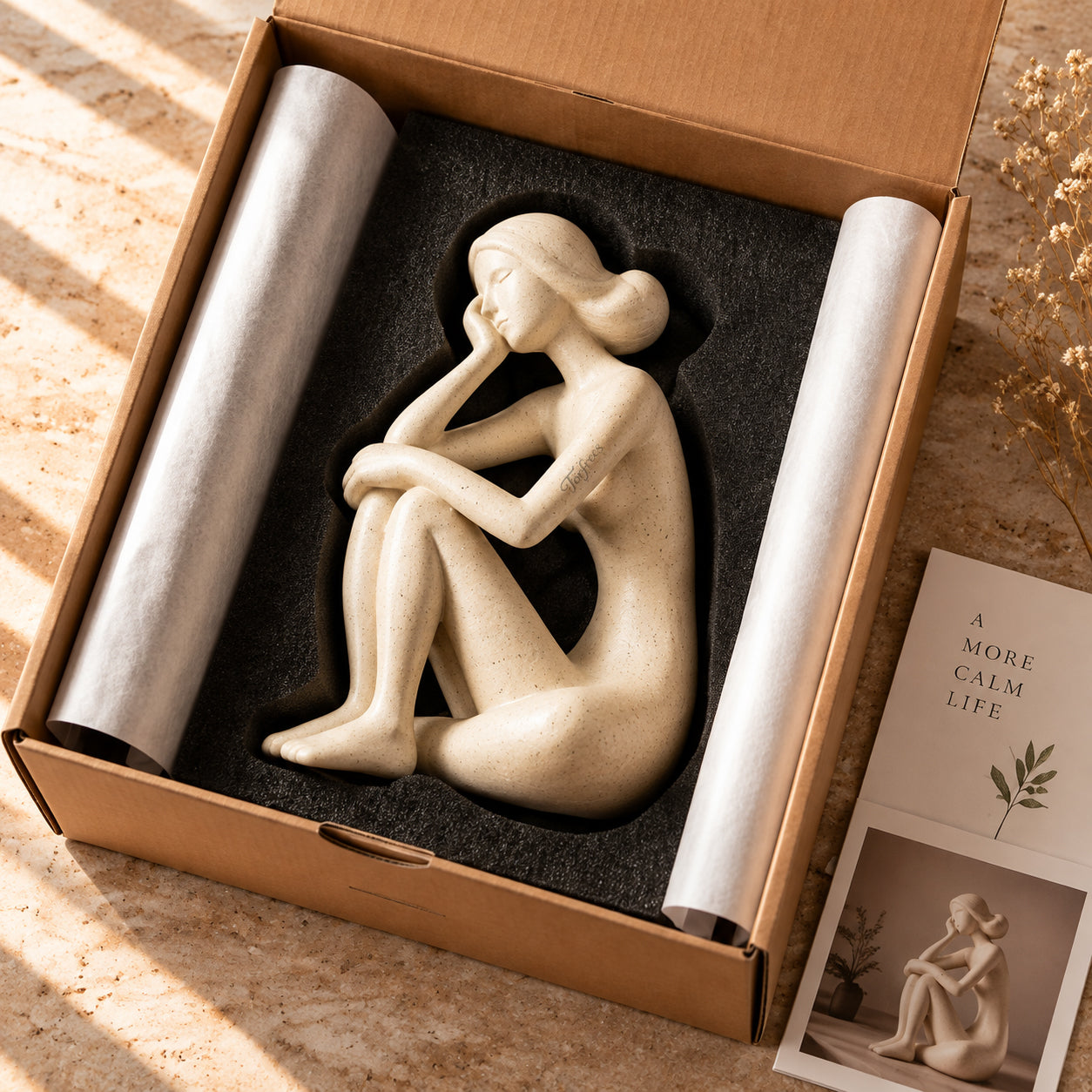 Torfrees Travertine Thinker Woman Abstract Sculpture