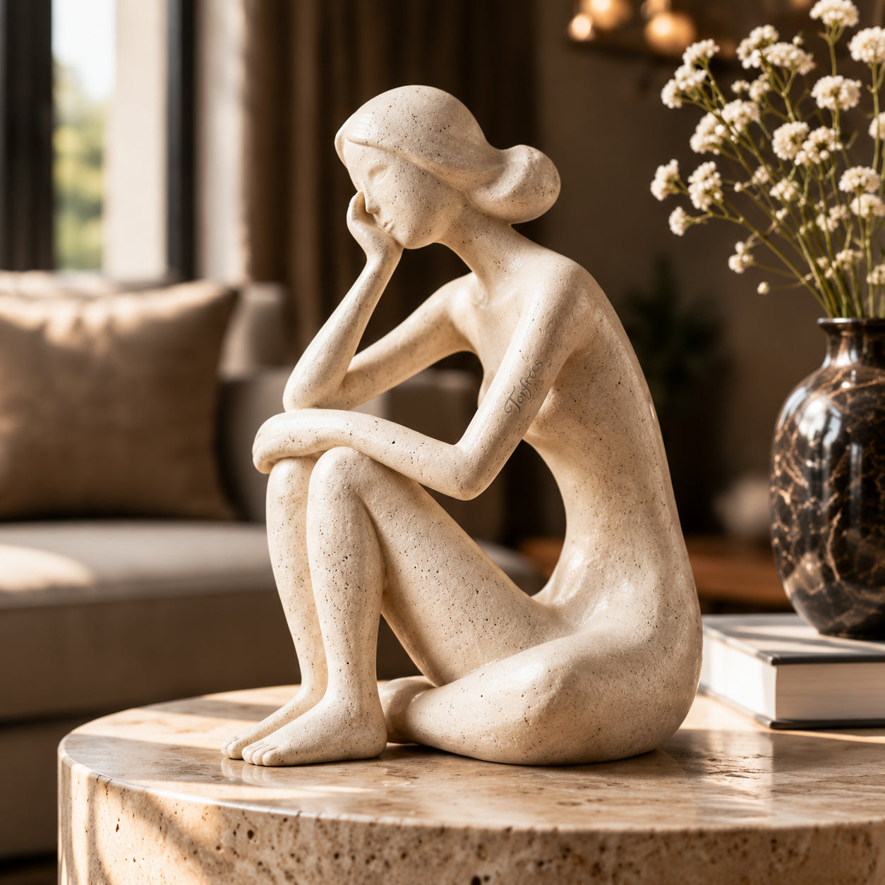 Torfrees Travertine Thinker Woman Abstract Sculpture