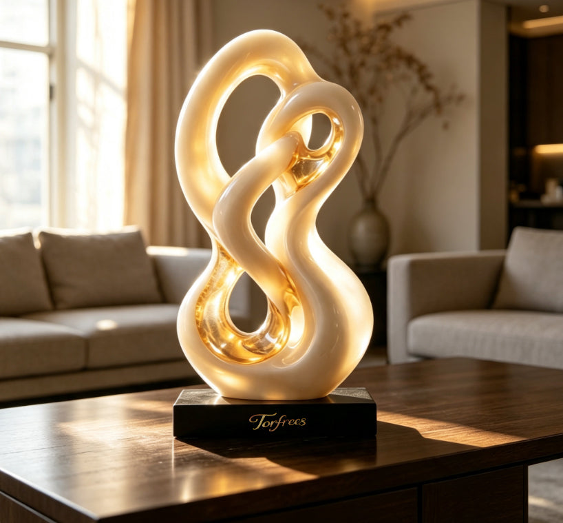 Torfrees Glowing White Gold Infinity Knot Resin Sculpture Decor